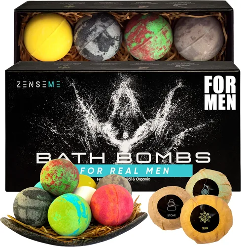 Bombas de baño para hombres, juego de regalo de 8 bombas de baño orgánicas perfumadas hechas a mano de 2.5 onzas con aceites esenciales naturales