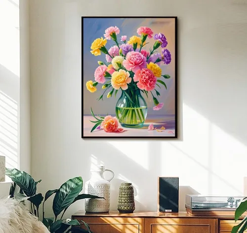 Miniatura 2 de ACANDYL Kit de pintura de flores por números para adultos principiantes pintura por números para adultos, lienzo de clavel, pintura por números