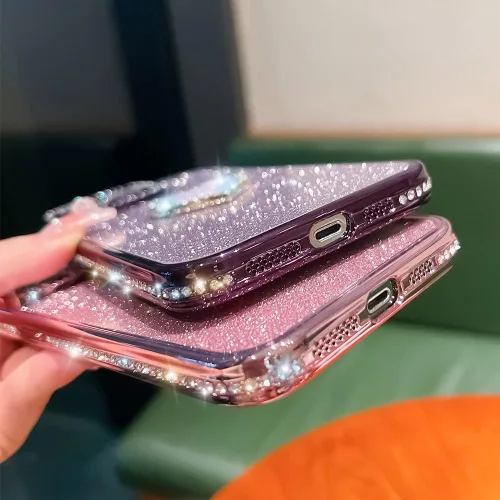 Miniatura 8 de Bonita funda compatible con iPhone 13 Pro de 6.1 pulgadas, diamantes brillantes + fundas de tarjetas con purpurina con soporte de corazón de amor
