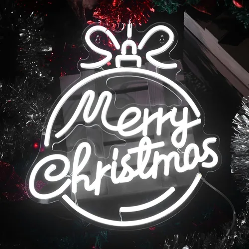 Xuhal Letreros de Neón de Feliz Navidad Letreros de Neón de Acrílico Luz de Neón Blanca de Feliz Navidad Luz LED Alimentada por USB Letrero LED para