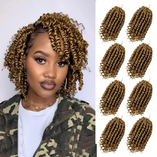 Miniatura 112 de Bileaf Cabello de Ganchillo Passion Twist Pre-retorcido de 10 Pulgadas, 8 Paquetes de Ganchillo Passion Twist, Cabello Corto Passion Twist