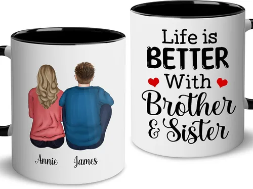 Miniatura 9 de WHIDOBE Taza personalizada de cerámica personalizada de 11 onzas y 15 onzas con avatares, nombres, citas, regalo personalizado para hermano de parte