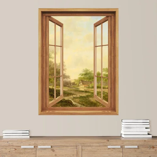 Miniatura 26 de SIGNWIN Adhesivo mural removible para pared, atardecer cielo naranja, otoño, bosque, árbol, paisaje, naturaleza, arte fino, rústico, paisaje