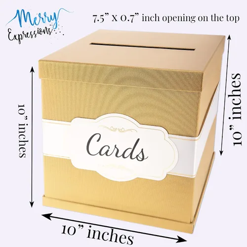 Miniatura 4 de Merry Expressions Caja de tarjetas dorada de 10 pulgadas, tarjetero para fiesta, caja de regalo de dinero para recepción de boda, graduación
