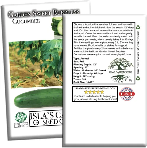 Miniatura 7 de Garden Sweet - Semillas de pepino sin eructos para plantar (Cucumis sativus) – Más de 50 semillas sin OMG y reliquias de Isla's Garden Seeds