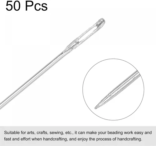 Miniatura 3 de uxcell Agujas de cuentas finas y largas rectas hilos de bordado de acero inoxidable de 2.17 pulgadas 50