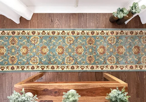Miniatura 5 de Well Woven Alfombra de pasillo y escalera de tamaño personalizado, elige tu longitud, color azul claro Sultan Sarouk, oriental tradicional, 31