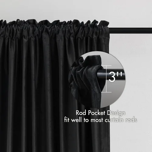 Miniatura 2 de MIULEE - Juego de 2 paneles de cortinas negro opacas y térmicas de terciopelo para la sala de estar y dormitorio, con bolsillo para cortinero, de 63