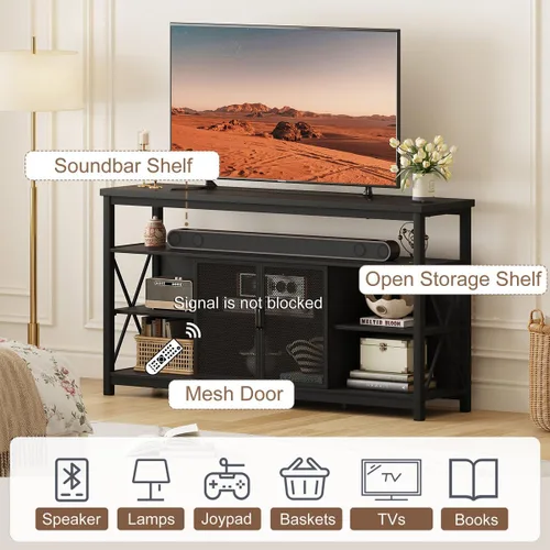 Miniatura 5 de BON AUGURE Tall TV Stand for TVs up to 65 Inch, Industrial Wood Entertainment Center with Storage Cabinet, Modern TV Media Console for Living Room