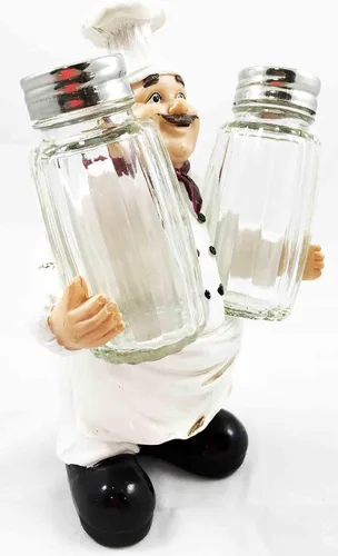 Miniatura 2 de Ebros French Fat Bistro Chef Hugging Seasons and Spice Salt Pepper Shaker Holder Figurine Stand Iron Chef Sous Food Taster Cook Decor Statue