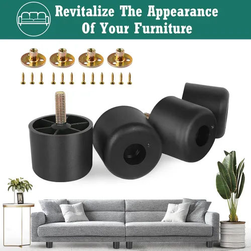 Miniatura 2 de 4 patas de plástico para muebles de 1-1/2 pulgadas, patas de sofá negras, patas redondas para muebles, patas de repuesto para sofá con tuercas