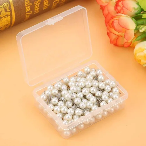 Miniatura 2 de Oumefar 200 alfileres de perlas, tachuelas decorativas para el pulgar, redondas, cortas, perlas, bolas de dibujo, alfileres de mapa, caja de costura