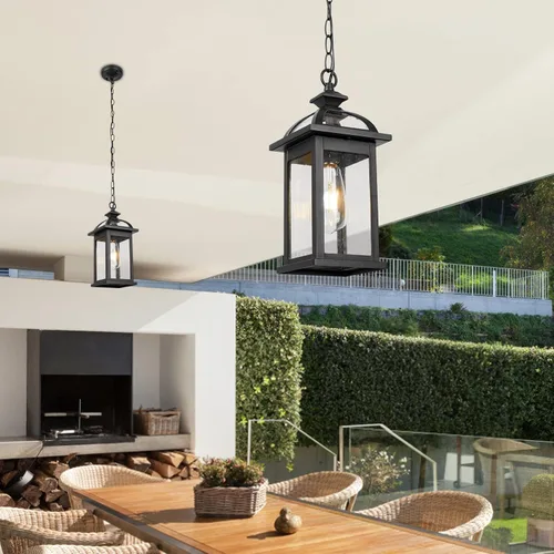 Miniatura 7 de Darkaway Farol colgante para exteriores, luz colgante de porche con vidrio de aluminio para exteriores, para porche, patio, entrada