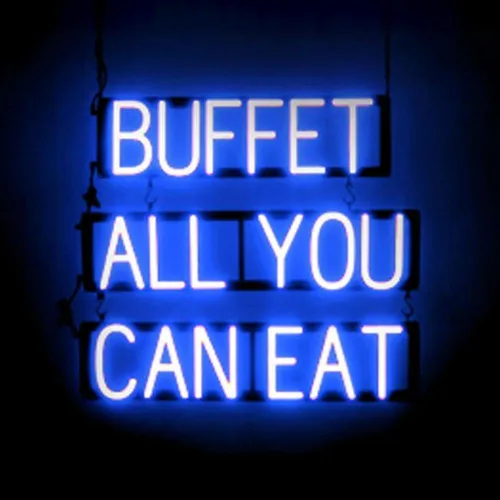 Miniatura 20 de SpellBrite BUFFET Sign Letrero relacionado con buffet con aspecto de neón, fuente de luz LED roja 22.6 x 6.3 pulgadas Rojo