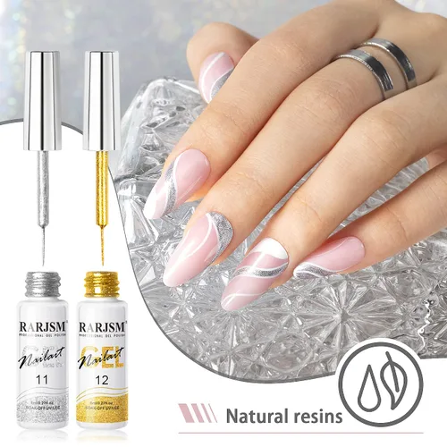 Miniatura 3 de RARJSM Juego de 2 esmaltes de uñas de gel pintados con purpurina plateada y dorada, 2 unidades, secado por remojo, requiere 0.3 onzas líquidas