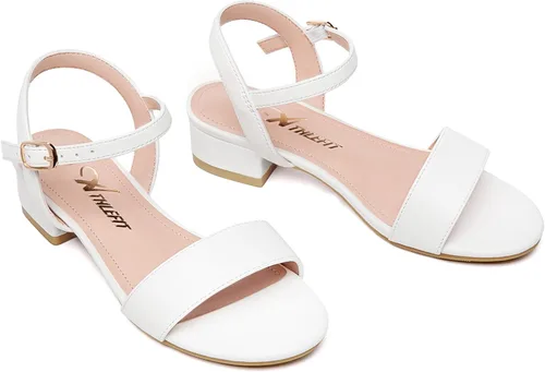 Miniatura 10 de Athlefit Sandalias para niñas, puntera abierta, correa en el tobillo, tacones bajos, zapatos de vestir para niñas pequeñas y grandes