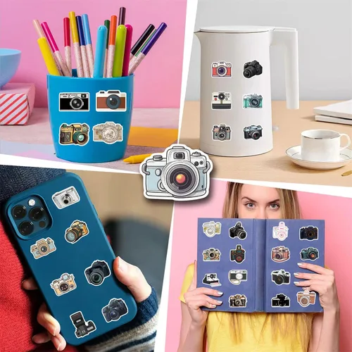 Miniatura 7 de Calcomanías para cámara, 55 unidades, fotógrafo, fotografía, cámara, impermeable, calcomanías de vinilo para botellas de agua, tazas, laptop