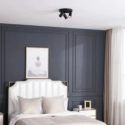 Miniatura 2 de Shura - Lámpara de techo LED redonda integrada de 3 luces negras con cabezales giratorios, luz de techo ajustable de montaje empotrado, 3000 K, 1365