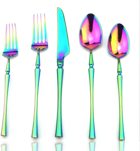 Miniatura 10 de JASHII Juego de cubiertos de titanio de lujo de 6 piezas de acero inoxidable 18/10 pulido de espejo de arco iris cubiertos incluye tenedor cuchillo