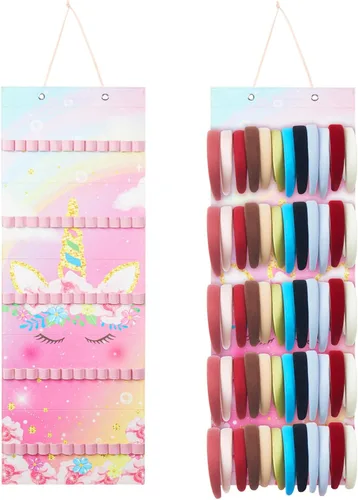 Miniatura 16 de Tudomro Soporte Colgante para Diademas para Niñas Organizador de Accesorios de Cabello de Felpa con 60 Bandas Elásticas Soporte para Lazos