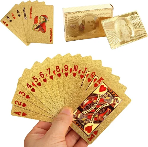 Miniatura 8 de Cartas de póquer de lujo de lámina de oro de 24 quilates con caja de madera, tarjetas impermeables para fiesta, camping, regalo de cumpleaños y Caja