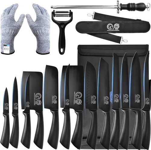 XYJ - Juego de cuchillos profesionales para chefs maestros, cuchillo de carnicero para carne para acampar, juego de cuchillos de chef con bolsa