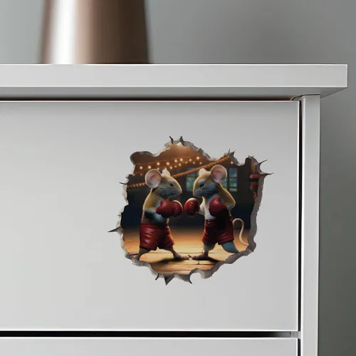 Miniatura 6 de Pegatina de pared 3D con agujero de ratón de boxeo con agujero de ratón