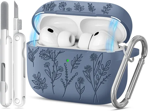 Miniatura 14 de Funda para Airpods Pro 3 con tapa magnética, fundas grabadas con flores para Apple AirPods Pro de 3ª generación 2025, funda de silicona suave