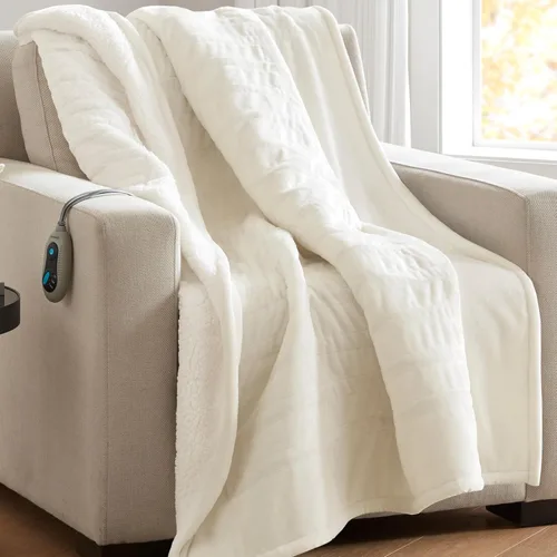 Miniatura 22 de Beautyrest Manta térmica, manta eléctrica, suave, cálida y reversible, manta térmica Sherpa para oficina, sofá, 3 ajustes de calor, apagado