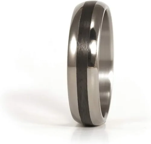 Miniatura 2 de Women's matte titanium and carbon fiber wedding ring. Unique polished titanium band (00345_4N)