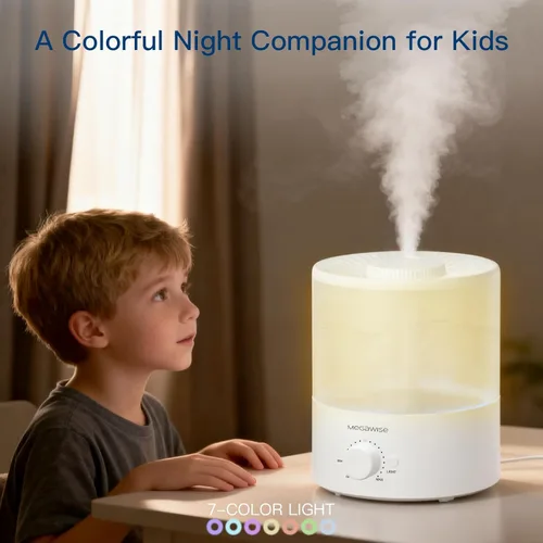 Miniatura 6 de MEGAWISE - Humidificador elegante de 1,5 L para dormitorio, bebé, planta, humidificadores ultrasónicos de bruma fresca de 24 dB, luz nocturna