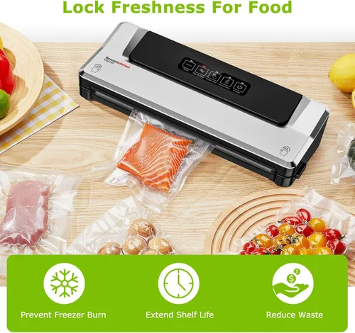 Miniatura 7 de Bonsenkitchen Bolsas selladoras al vacío precortadas, 50 bolsas selladoras de alimentos de 6" x 9" tamaño pinta, grado alimenticio, sin BPA