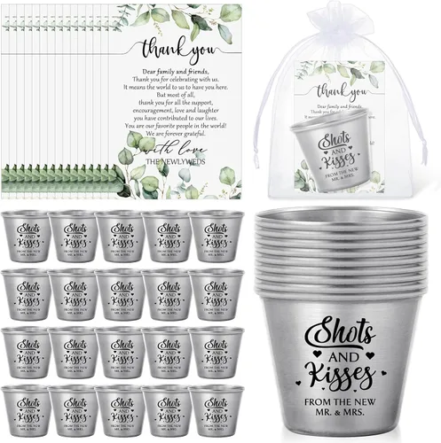 Miniatura 10 de Uiifan Juego de 50 Vasos de Chupito para Bodas, Favores a Granel para Invitados, Vasos de Chupito para Celebrar el Amor, Vasos de Chupito de Acero