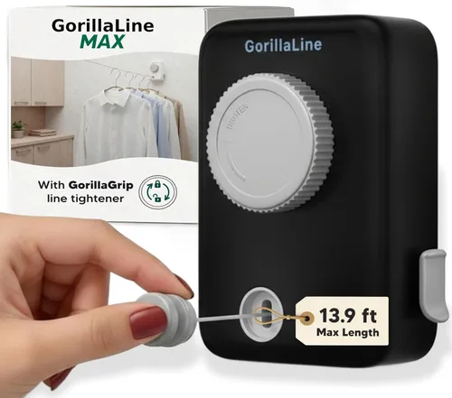 Miniatura 16 de GorillaLine Tendedero retráctil, para interiores y exteriores, línea de ropa resistente montada en la pared, estante de secado que ahorra espacio