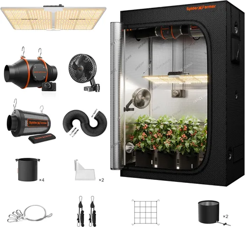 Spider Farmer Kit completo de tienda de cultivo 2x4 SF2000 Samsung LM301H EVO y regulable Sistema completo de tienda de cultivo 24" x 47" x 71"