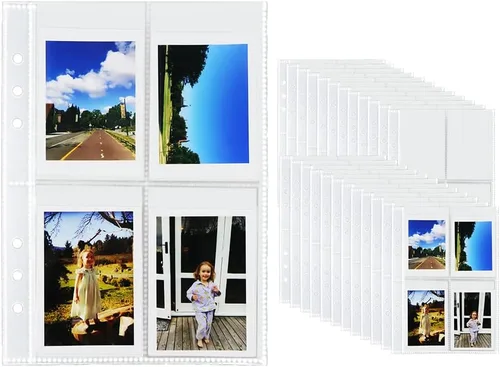 200 bolsillos para fotos de 2.5 x 4 pulgadas, tamaño A5, 6 anillas, 25 hojas de doble capa transparente para fotos, página interior, 4 bolsillos,