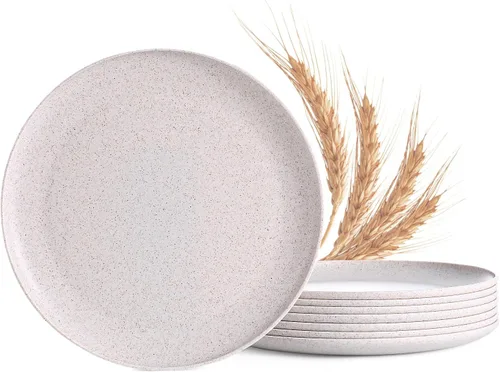 Miniatura 12 de MISS BIG Platos de paja de trigo de 25 cm, juego de 4 platos de plástico reutilizables, platos de cena para niños y adultos, aptos para lavavajillas
