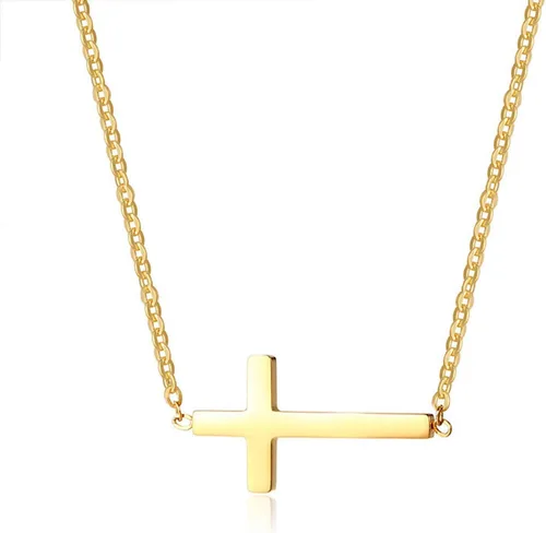 Miniatura 9 de Ovian Collar de cruz lateral para mujer, chapado en oro de 18 quilates, acero inoxidable, gargantilla religiosa cristiana