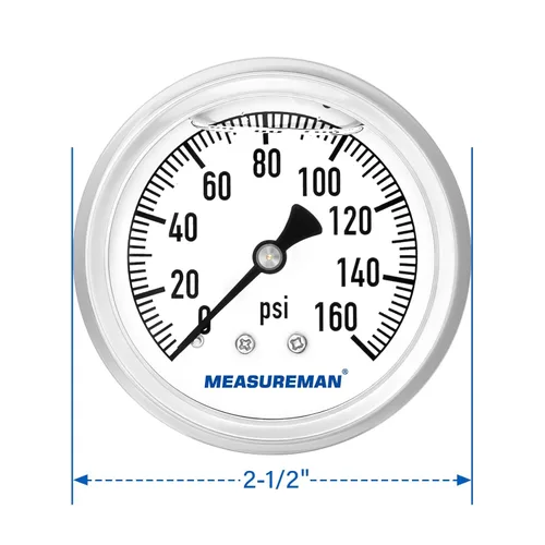 Miniatura 7 de MEASUREMAN - Manómetro de plomería relleno de glicerina, tamaño del dial de 2.5 pulgadas, 0 a 160 psi, caja de acero inoxidable, montaje trasero NPT