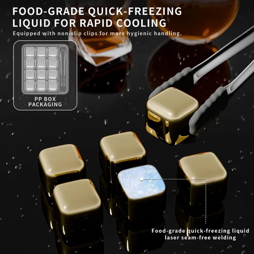 Miniatura 2 de ShanSon Enfriadores de vino, cubos de hielo de metal, 6 unidades, piedras de whisky de acero inoxidable, reutilizables, piedras de whisky