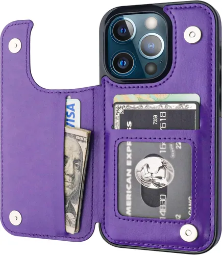 Miniatura 11 de ONETOP - Funda tipo cartera compatible con iPhone 13 Pro con soporte para tarjetas, funda de piel sintética con ranuras para tarjetas, doble cierre
