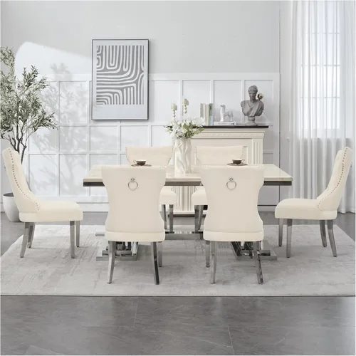 Miniatura 38 de adochr Juego de 2 sillas de comedor de terciopelo, sillas de cocina tapizadas con patas de metal, respaldo abotonado moderno con anillo de tracción