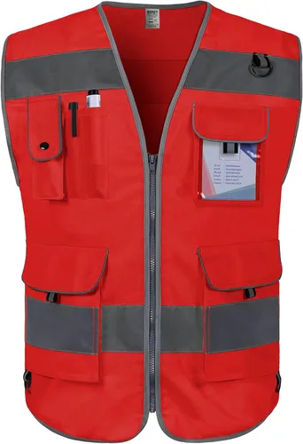 Miniatura 18 de TCCFCCT Hi Vis Chaleco de seguridad reflectante de alta visibilidad con 9 bolsillos para hombres y mujeres, chaleco de construcción con tiras