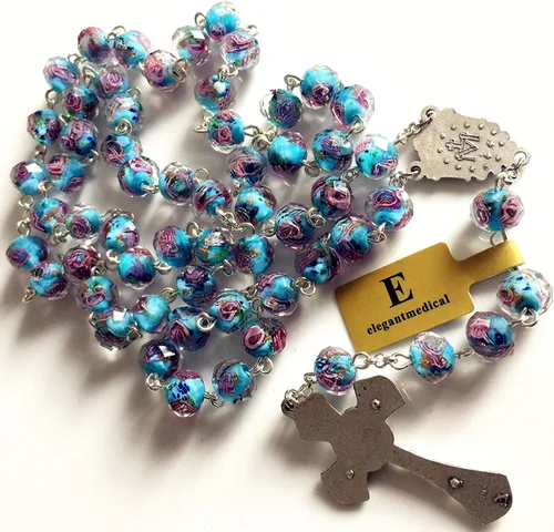 Miniatura 6 de elegantmedical Hecho a mano Bule Veluriyam Beads Rosario Collar Crucifijo Cruz Regalo Católico, Vidrio