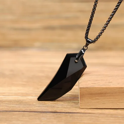 Miniatura 6 de COAI Collar con colgante de amuleto de obsidiana con diente de lobo