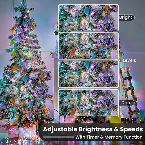 Miniatura 4 de Toodour Guirnalda de luces RGB de 66 pies, 200 luces LED que cambian de color con control remoto y temporizador, luces pastel impermeables