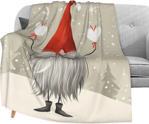 Delerain Christmas Gnome Tomte Soft Throw Blanket 40"x50" Lightweight Flannel Fleece Blanket for Couch Bed Sofa Travelling Camping for Kids Adults