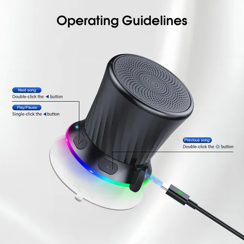 Miniatura 7 de Altavoz de ducha giratorio Bluetooth con luces RGB, altavoz portátil impermeable IPX5 con ventosa, mini altavoz Bluetooth 5.3 de graves profundos