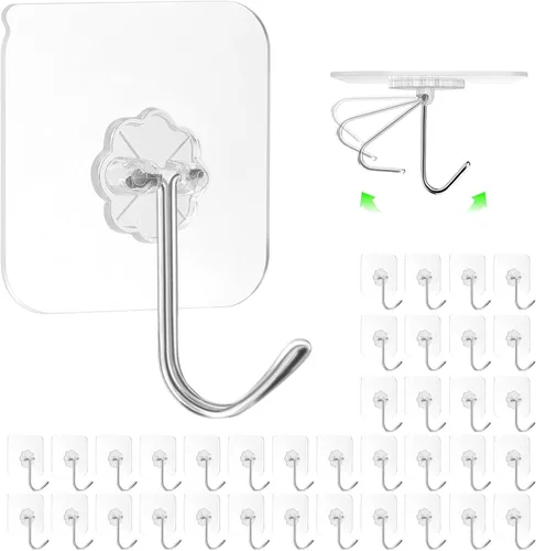 Miniatura 6 de ZESLMG Ganchos adhesivos de pared para colgar, paquete de 48 ganchos autoadhesivos resistentes de 22 libras transparentes, gancho de ducha extraíble