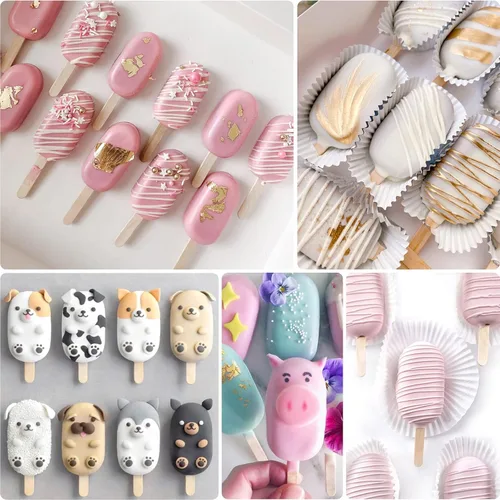 Miniatura 4 de Sakolla Juego de 3 moldes grandes para paletas de silicona con 4 cavidades, moldes para pastelitos, moldes ovalados para pasteles de helado casero